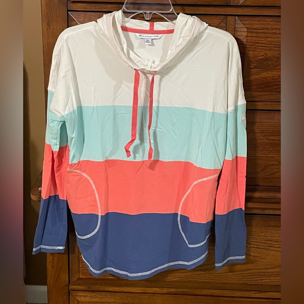 Southern Tide White Hoodie with Coral Trim